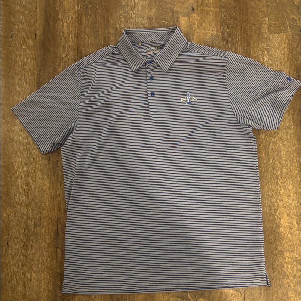 Under Armour Mens Blue White Striped Golf Polo Shirt XL Palmera